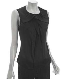 Tahari black sateen Andrea sleeveless zip front blouse