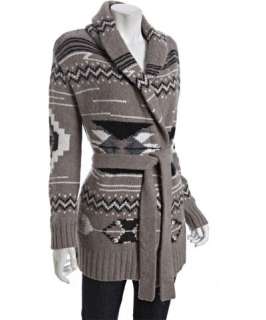 Autumn Cashmere taupe navajo print cashmere blend tie front cardigan