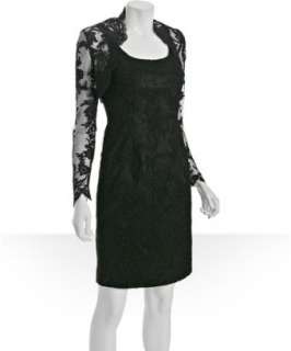 Carmen Marc Valvo black floral lace tank dress with shrug  BLUEFLY up 