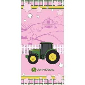  John Deere Tractor and Flowers Pink Beach Towel