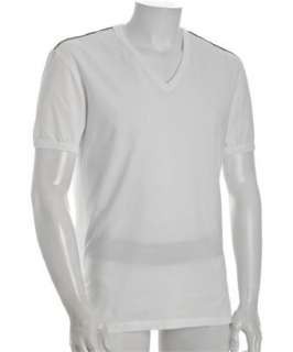 Dolce & Gabbana white stretch cotton piped v neck t shirt   up 