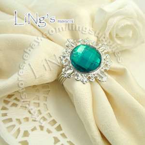 12 TEAL BLUE Gem Napkin Ring Wedding Party Bridal Favor  