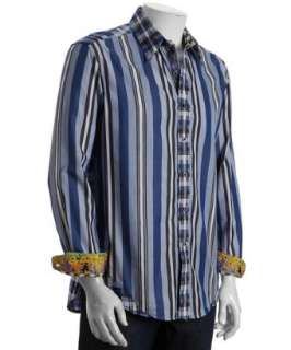 style #318191501 blue swiss dot stripe cotton Big City point collar 