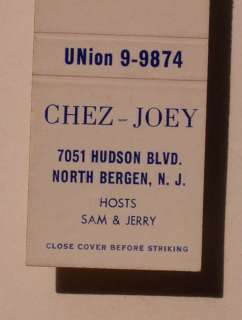 1950s Matchbook Chez Joey Supper Club North Bergen NJ  