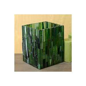    NOVICA Stained glass vase, Emerald Forest (large)