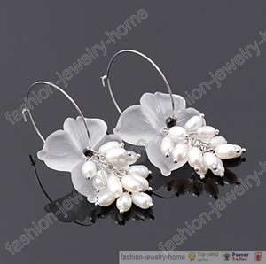   Flower silver plated White Imitation pearl Tassel Earrings  