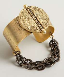 Paige Novick antiqued gold plated Peri crystal chain cuff   