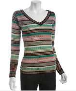 style #315745901 black dot stripe wool blend v neck sweater