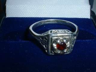 Ornate Edwardian Style Sterling Silver & Garnet Filigree Ring Boxed 