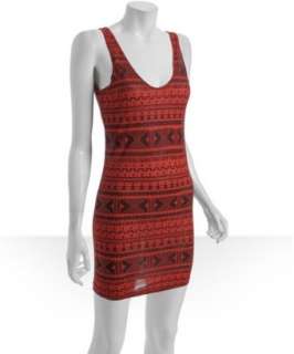 Torn red tribal print jersey Vanessa tank dress  BLUEFLY up to 70% 