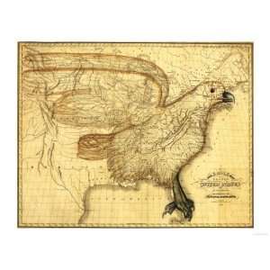 Eagle Superimposed on the United States   Panoramic Map Premium Poster 