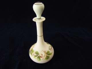 Vintage White Glass Perfume Bottle With Flower Design  