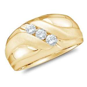 Size 9   14K Yellow Gold Diamond MENS Wedding Band OR Fashion Ring   3 
