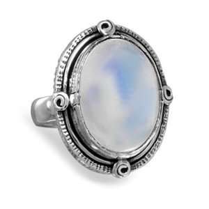 Oval Rainbow Moonstone Ring Spiral Coil Accents Antiqued 