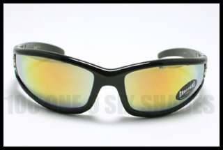 CHOPPERS Flaming Biker Sunglasses Wrap Yellow Lens RED  