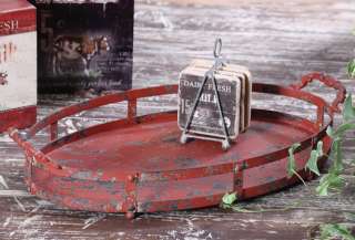 Shabby Cottage Chic Red Iron Serving Kitchen Tray  
