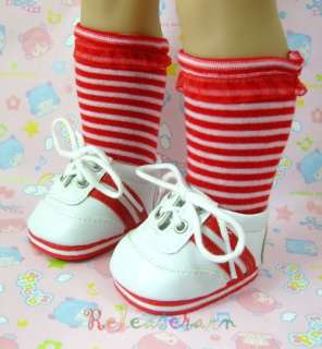 American Girl Doll Shoes Wh/Red Stripes Sneakers #S04  