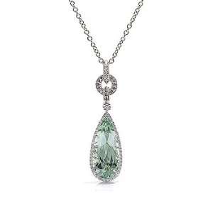   56Ct Pear Cut Green Amethyst &VS Diamond 14K Gold Pendant Jewelry