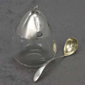  Jam Jar & Spoon by Meriden, Sterling/Glass Pear Shape 