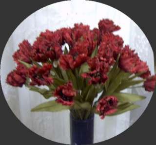 Ruffled Dry Look Red Silk Tulip Long Stem Flowers 0907  