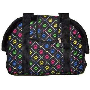   Top Pet Carrier   Black with Multicolored Paw and Bone Print   Small
