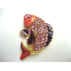   Pink Czech Crystal Rhinestone Koi Carp Fish Fashion Jewelry Pin Brooch