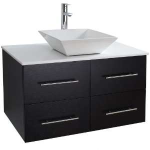   Vanity   Espresso with White Stone Counter and White Porcelain Sink