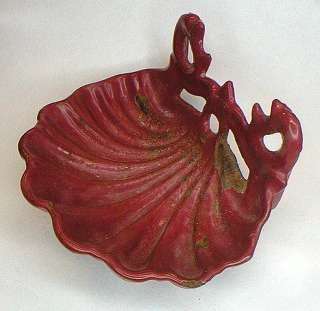 ANTIQUE ENAMELWARE SOAP DISH FRENCH CAST IRON SHELL RED  