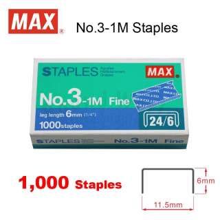 MAX No.3 1M Staples (6mm, 24/6), 1000s for Stapler  