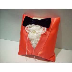  Coral Tuxedo Wedding Ring Pillow 