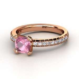   Ring, Cushion Pink Tourmaline 14K Rose Gold Ring with Diamond: Jewelry