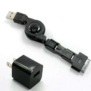 ] Black 3 in 1 3in1 Retractable Micro Mini Apple Dock connector USB 