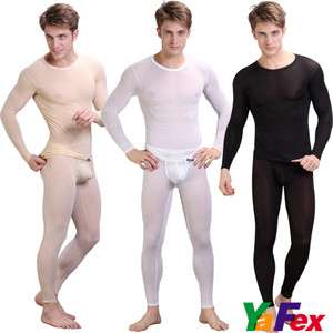 New Mens Pants+Tops See Through Thermal Underwear Long Johns Set SzS 