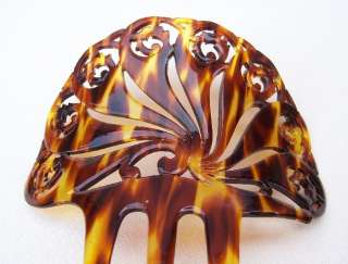   VINTAGE FAUX TORTOISESHELL FAN SHAPED HAIR COMB WITH SCALLOPED PROFILE