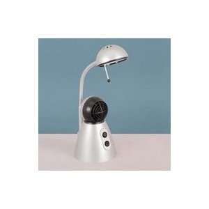  Halogen Desk Lamp with Fan, 5 Dia. Silver Shade, Black/Silver 