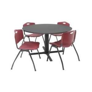   Round Table and 4 M Stack Chairs Set   TBR48GYSC47