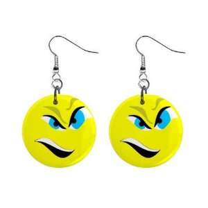  Angry Smiley Face #2 Dangle Button Earrings Jewelry 1 inch 