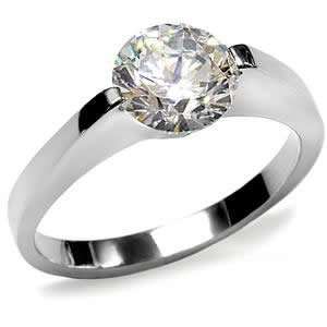  Stainless Steel Bezel Set Round CZ Engagement Ring SZ 8 Jewelry