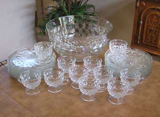 Indiana Glass Whitehall Punch Bowl Snack Plate Cup Set  