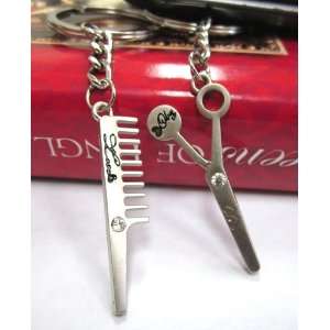   Couple Love Keychain Key Ring Hair Comb and Scissor 