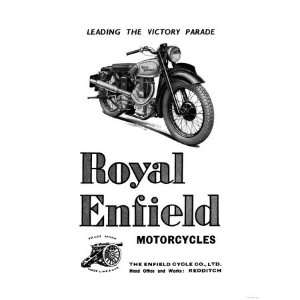 Royal Enfield Motorcycles Leading the Victory Parade Giclee Poster 