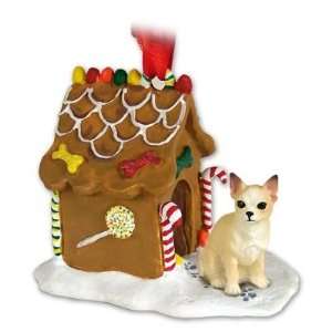  Chihuahua White/Tan Ginger Bread Dog House Ornament