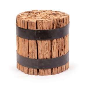   Cabin Rustic Reclaimed Wood Barrel Stool End Table Furniture & Decor